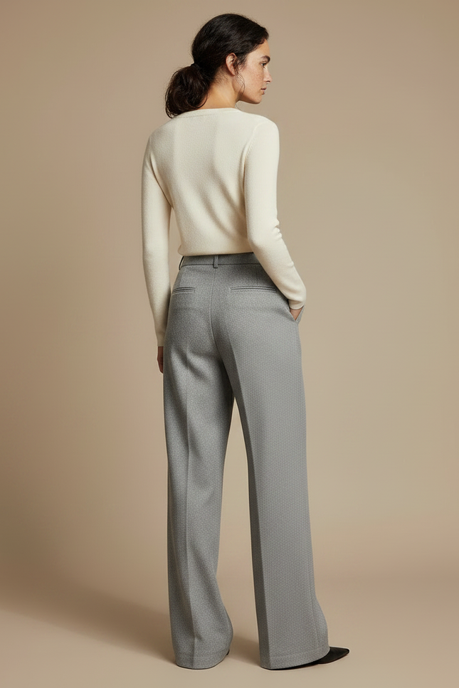 Pantalon Chino Gris Laine Ample Taille Haute Femme - vue 2