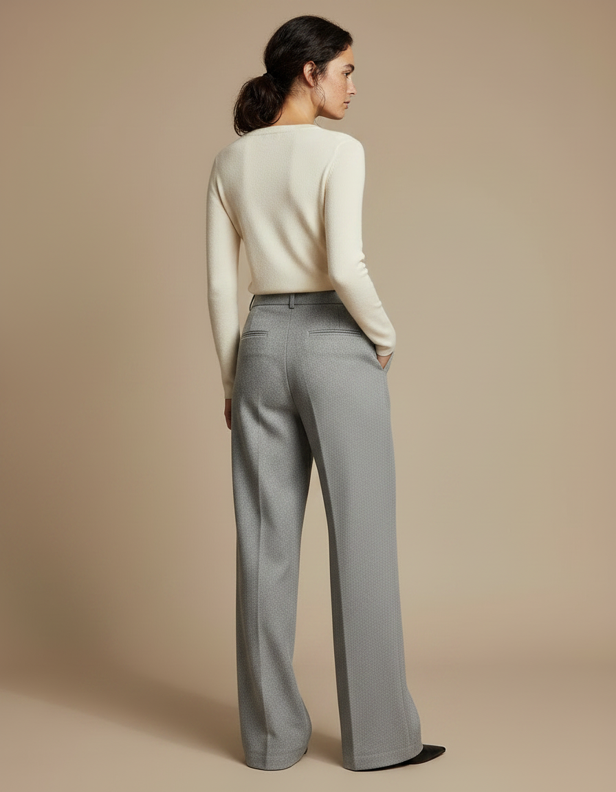 Pantalon Chino Gris Laine Ample Taille Haute Femme - vue 2