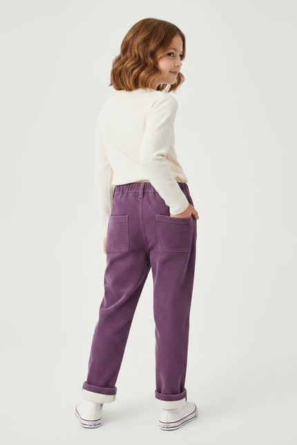 Pantalon Chino Violet Côtelé Doublé Chaud Enfant - Cordé - vue 2