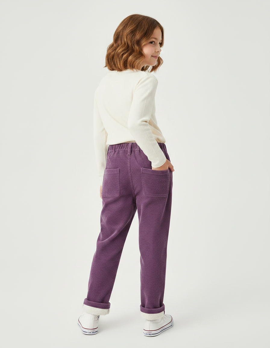 Pantalon Chino Violet Côtelé Doublé Chaud Enfant - Cordé - vue 2