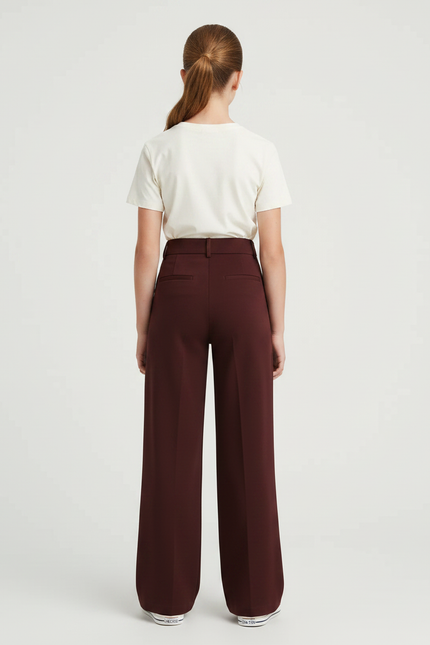 Pantalon Chino Bordeaux Ample Taille Haute Fille - Gabardine - vue 2