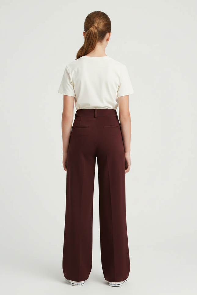 Pantalon Chino Bordeaux Ample Taille Haute Fille - Gabardine - vue 2
