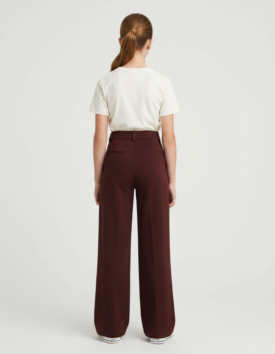 Pantalon Chino Bordeaux Ample Taille Haute Fille - Gabardine - vue 2