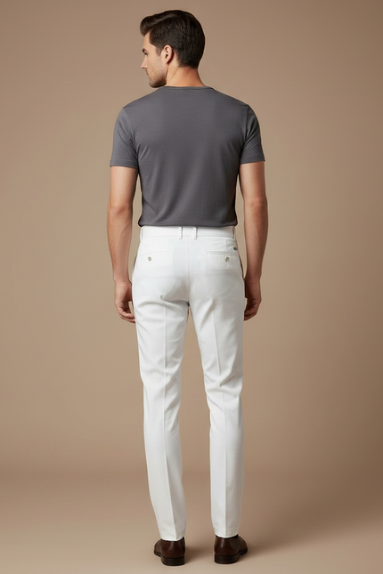 Pantalon Chino Blanc Taille Haute Plissé Droit Élégant - Gabardine - vue 2