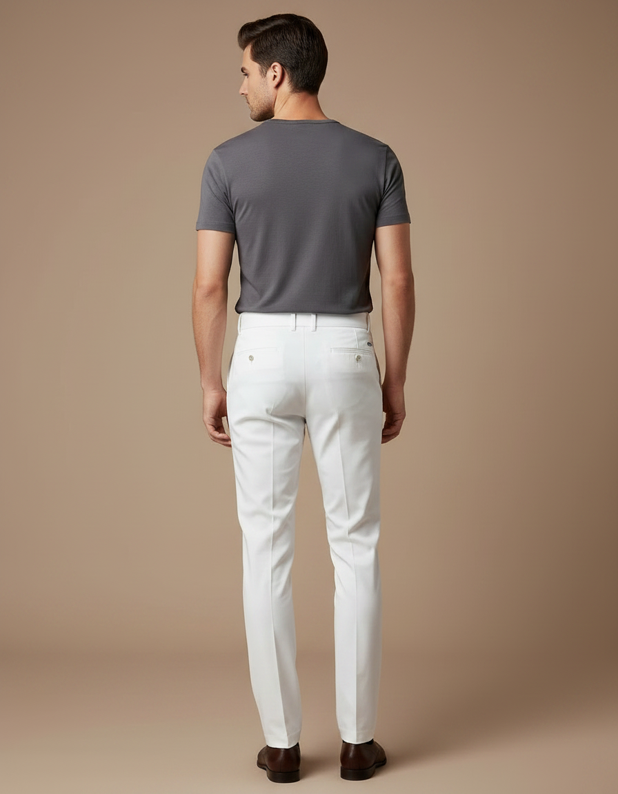 Pantalon Chino Blanc Taille Haute Plissé Droit Élégant - Gabardine - vue 2