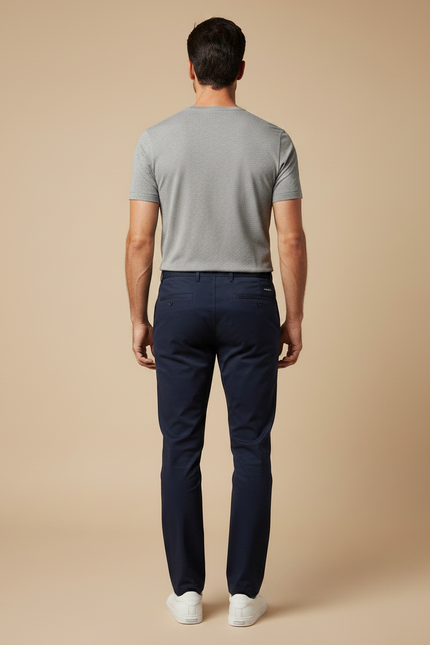 Pantalon Chino Bleu Marine Coton Droit Décontracté Homme - vue 2
