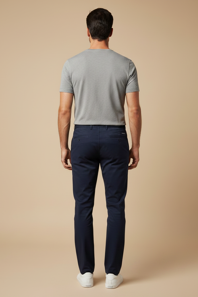 Pantalon Chino Bleu Marine Coton Droit Décontracté Homme - vue 2