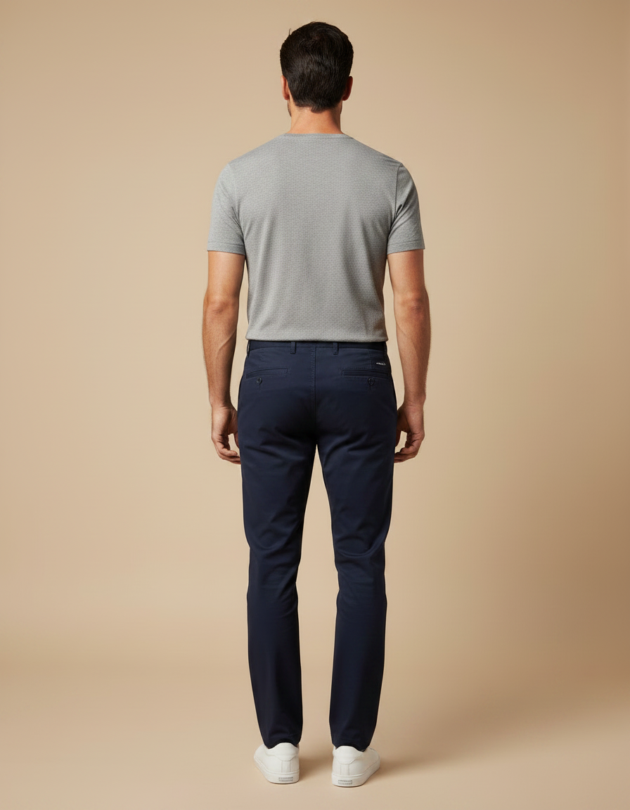 Pantalon Chino Bleu Marine Coton Droit Décontracté Homme - vue 2