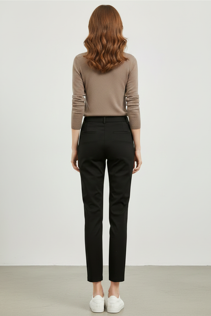 Pantalon Chino Noir Slim Femme Élégant Décontracté - Polyester - vue 2