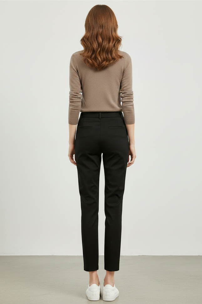 Pantalon Chino Noir Slim Femme Élégant Décontracté - Polyester - vue 2