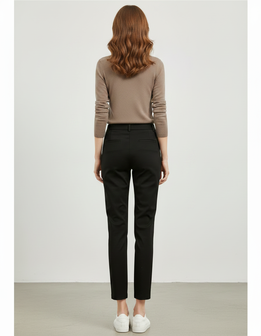 Pantalon Chino Noir Slim Femme Élégant Décontracté - Polyester - vue 2