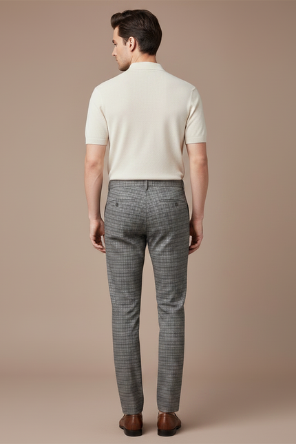 Pantalon Chino Carreaux Gris Slim Élégant Formel - Laine - vue 2