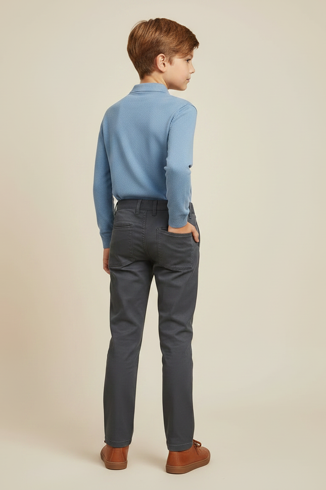 Pantalon Chino Gris Coton Slim Décontracté Garçon - vue 2