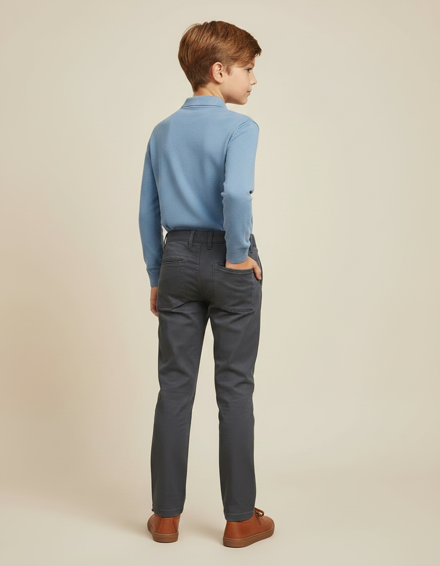 Pantalon Chino Gris Coton Slim Décontracté Garçon - vue 2