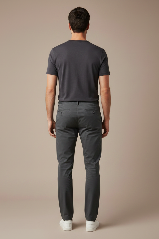 Pantalon Chino Gris Coton Slim Décontracté Élégant Homme - vue 2