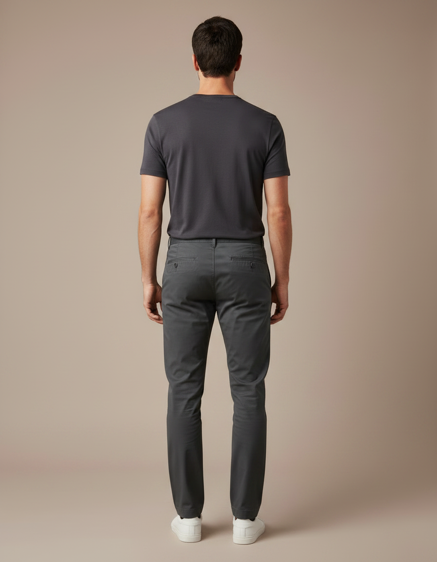Pantalon Chino Gris Coton Slim Décontracté Élégant Homme - vue 2