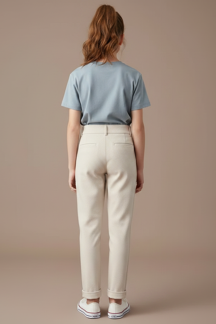 Pantalon Chino Crème Droit Doux Décontracté Fille - Beige Molleton - vue 2