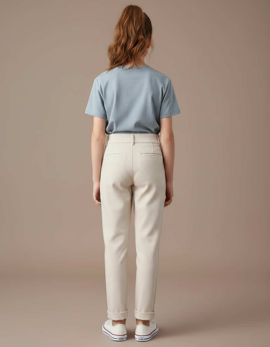 Pantalon Chino Crème Droit Doux Décontracté Fille - Beige Molleton - vue 2