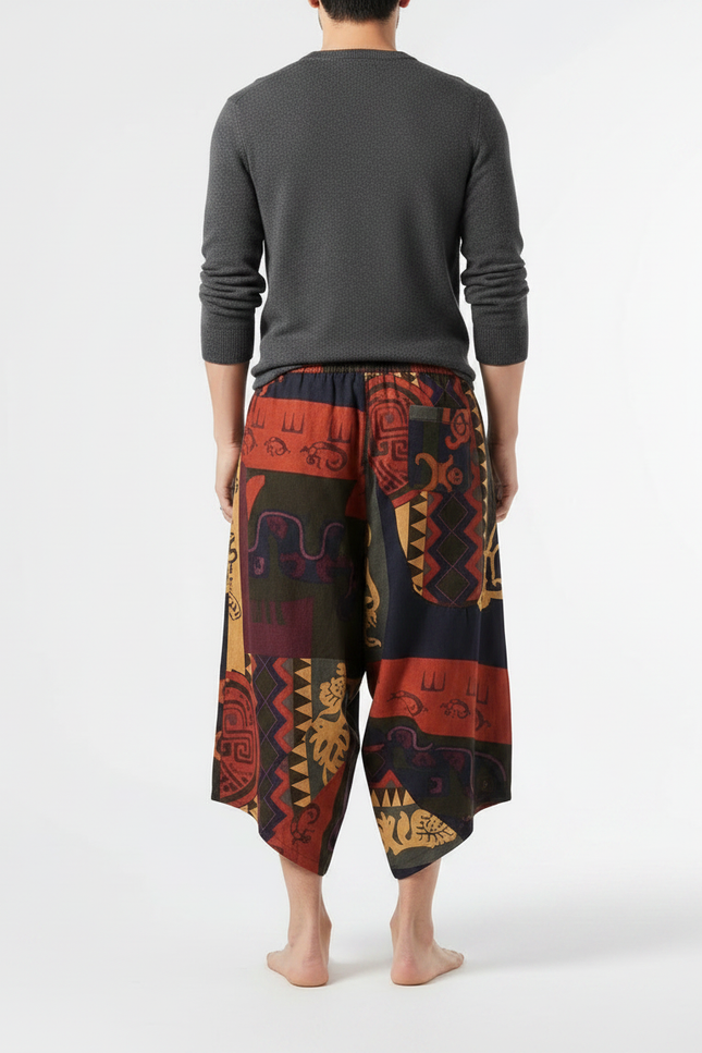 Pantalon Chino Ethnique Ample Imprimé Multicolore Coton - vue 2