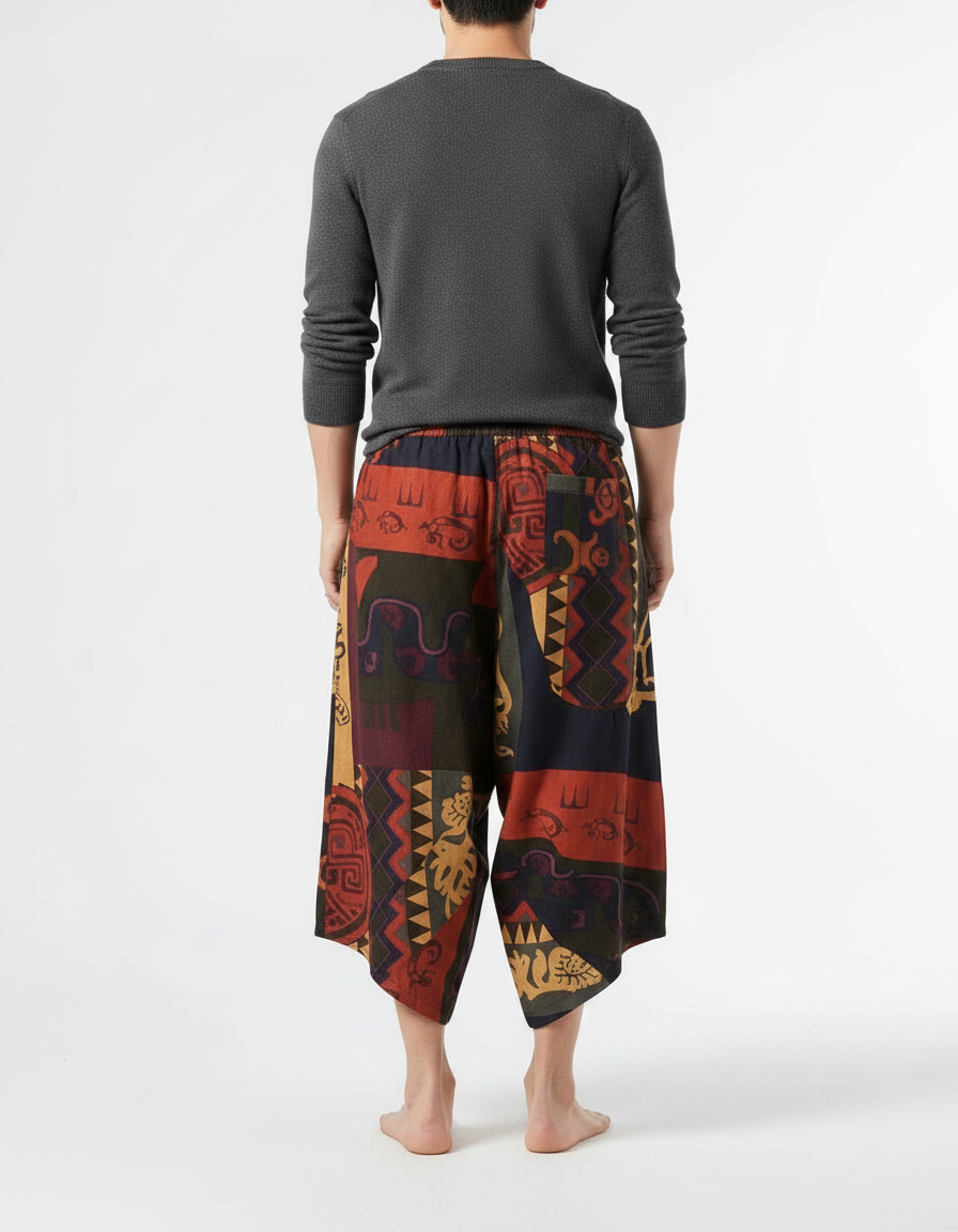 Pantalon Chino Ethnique Ample Imprimé Multicolore Coton - vue 2