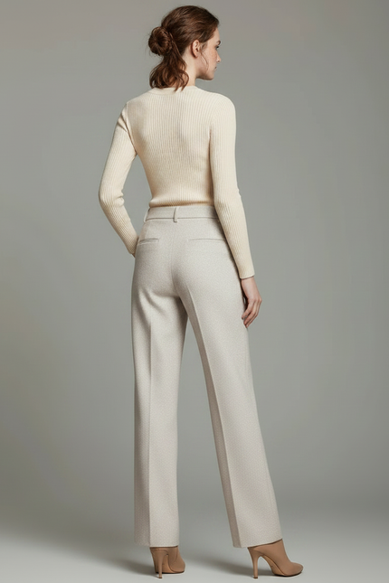Pantalon Chino Beige Droit Élégant Tweed Femme - vue 2