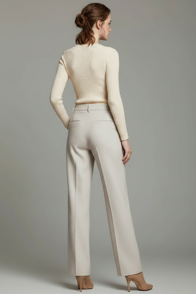 Pantalon Chino Beige Droit Élégant Tweed Femme - vue 2