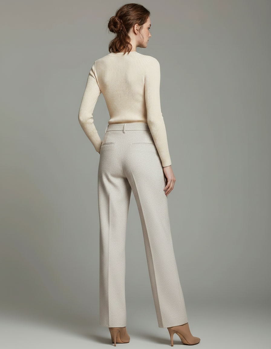 Pantalon Chino Beige Droit Élégant Tweed Femme - vue 2