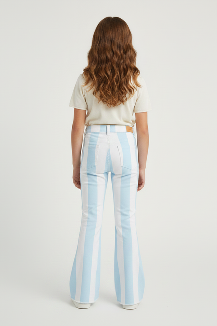 Pantalon Chino Rayé Bleu Blanc Évasé Enfant - Multicolore Coton - vue 2