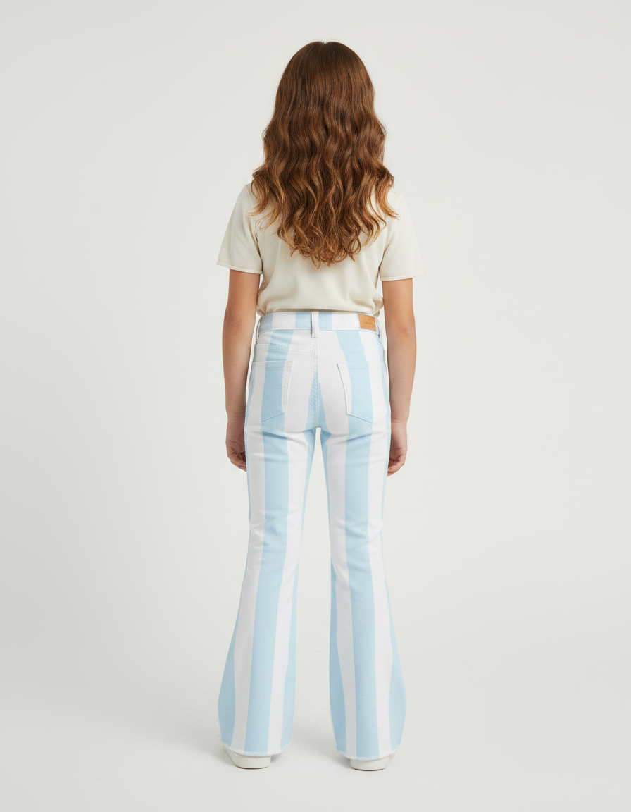 Pantalon Chino Rayé Bleu Blanc Évasé Enfant - Multicolore Coton - vue 2