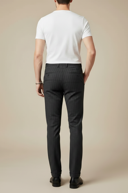 Pantalon Chino Gris Rayures Fines Slim Habillé - Laine - vue 2