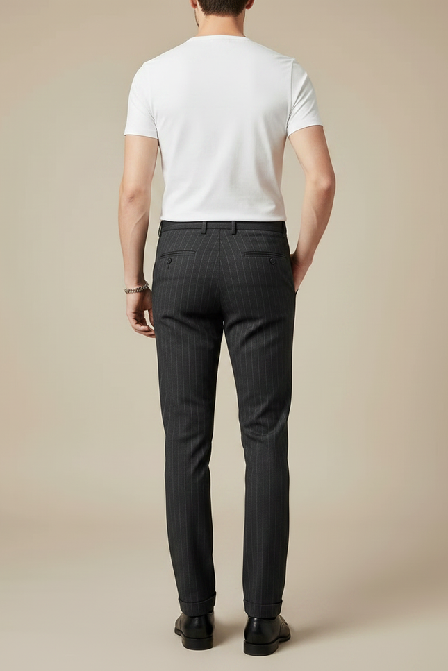 Pantalon Chino Gris Rayures Fines Slim Habillé - Laine - vue 2