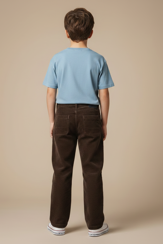 Pantalon Chino Marron Côtelé Droit Décontracté Enfant - Cordé - vue 2