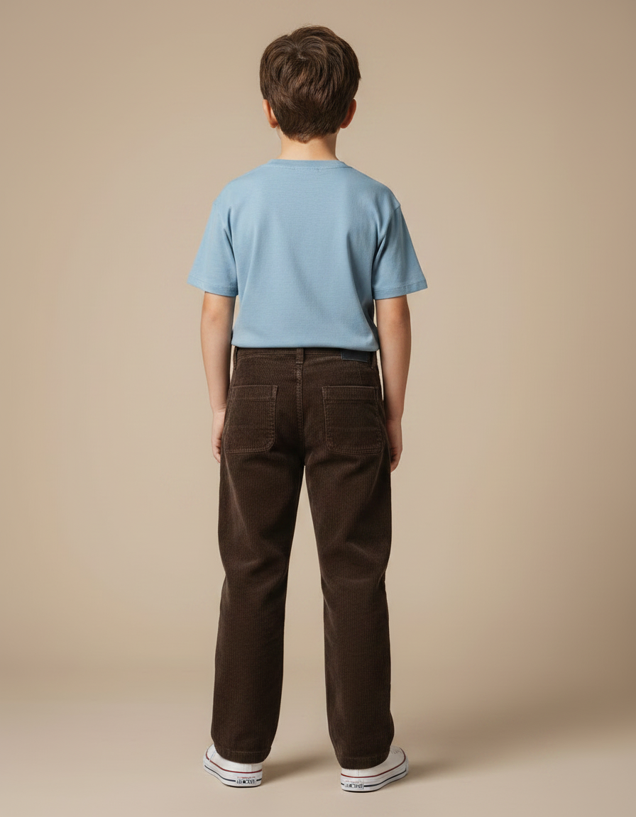 Pantalon Chino Marron Côtelé Droit Décontracté Enfant - Cordé - vue 2