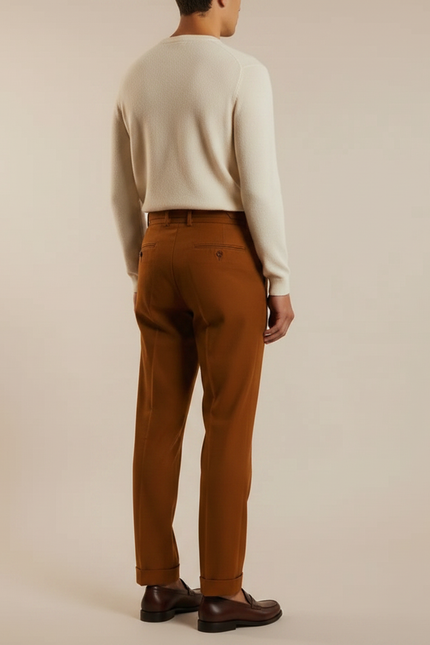 Pantalon Chino Homme Terracotta Coupe Ample - Marron Gabardine - vue 2