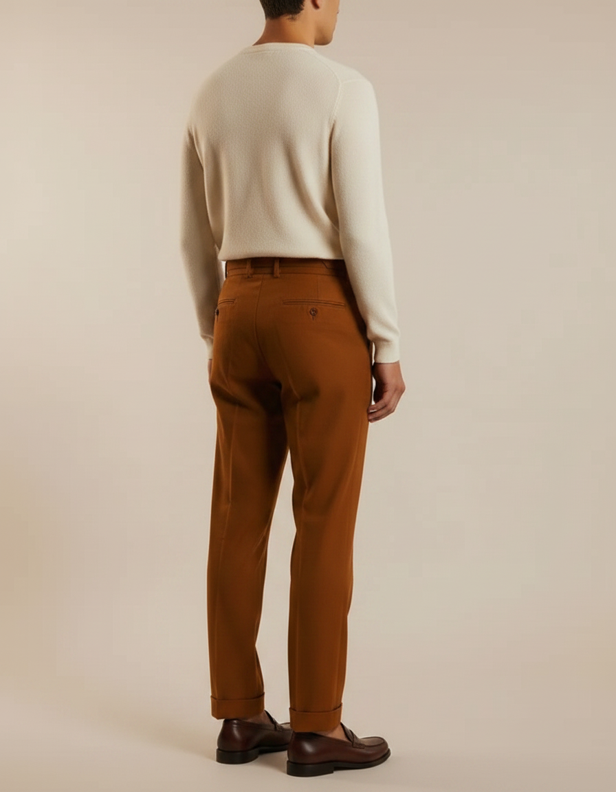 Pantalon Chino Homme Terracotta Coupe Ample - Marron Gabardine - vue 2