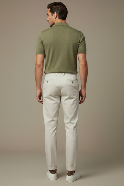 Chino Pantalon Blanc Homme - Beige Gabardine - vue 2