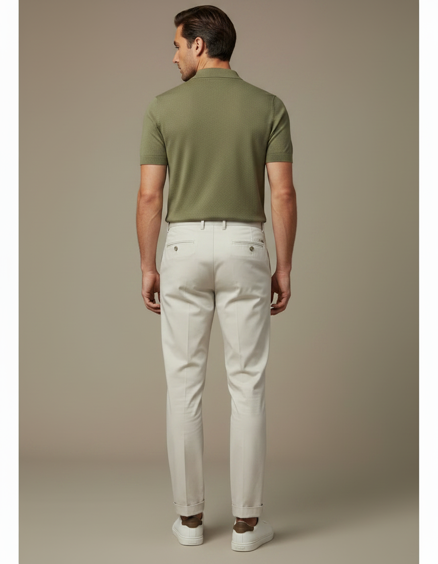 Chino Pantalon Blanc Homme - Beige Gabardine - vue 2