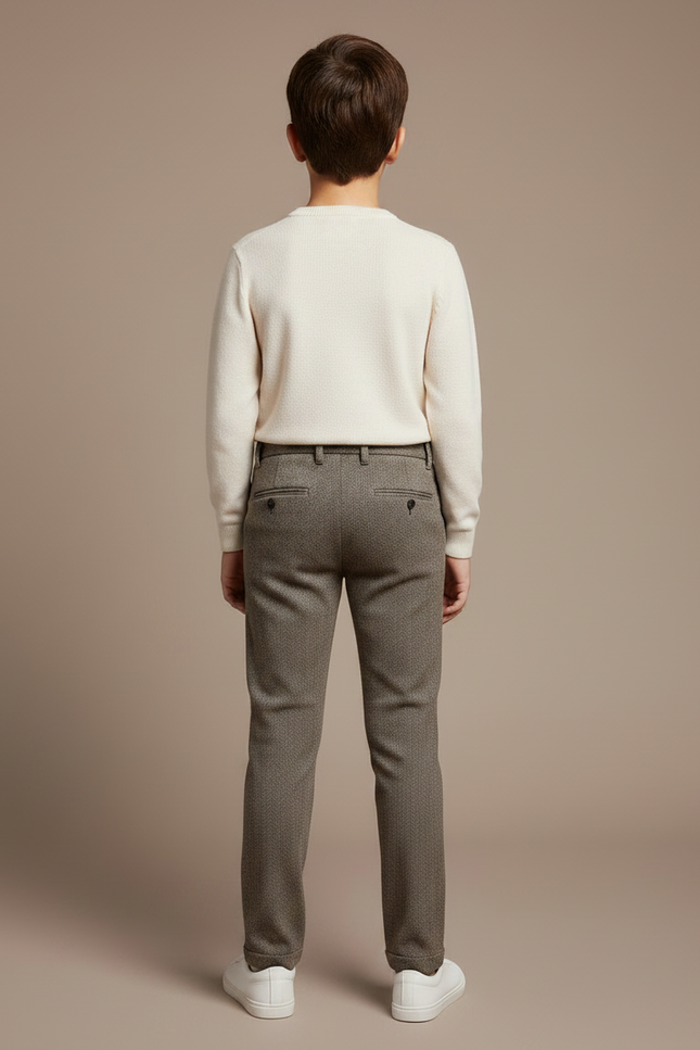 Pantalon Chino Marron Slim Enfant Laine Décontracté - Tweed - vue 2