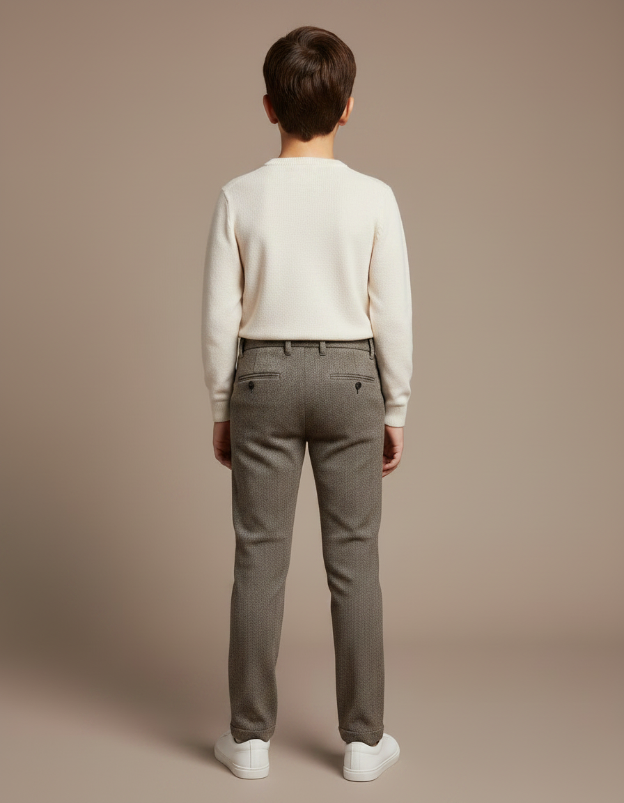 Pantalon Chino Marron Slim Enfant Laine Décontracté - Tweed - vue 2