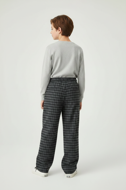 Pantalon Chino Carreaux Gris Ample Droit Enfant - Tweed - vue 2