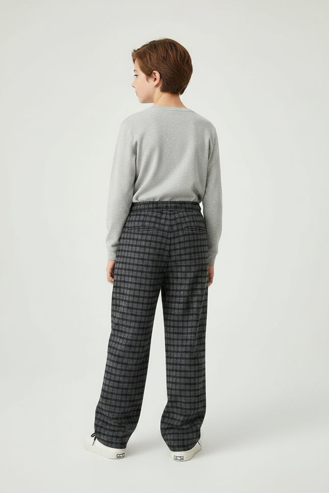 Pantalon Chino Carreaux Gris Ample Droit Enfant - Tweed - vue 2