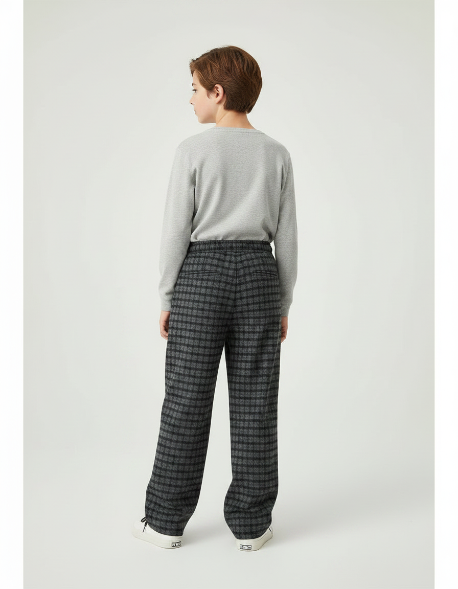 Pantalon Chino Carreaux Gris Ample Droit Enfant - Tweed - vue 2