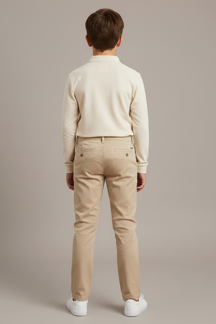 Pantalon Chino Beige Coton Slim Garçon Élégant - vue 2