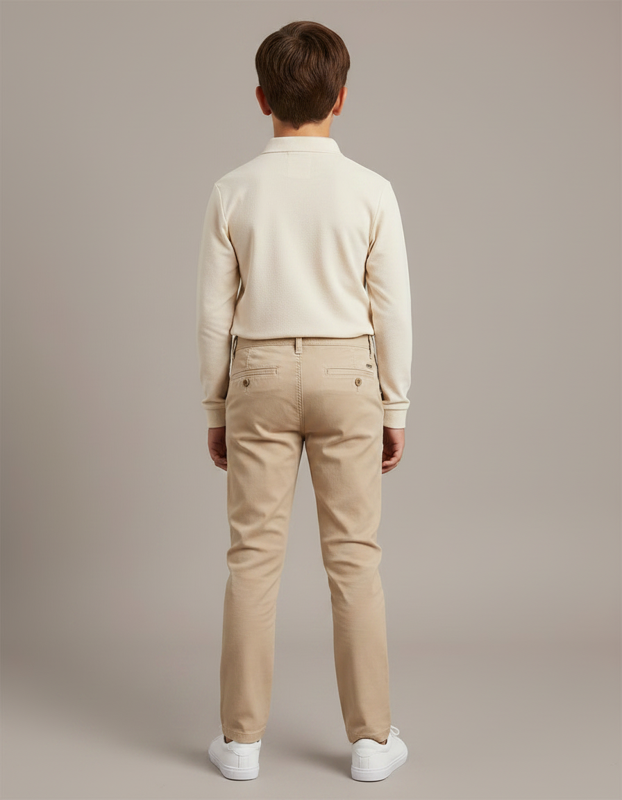 Pantalon Chino Beige Coton Slim Garçon Élégant - vue 2