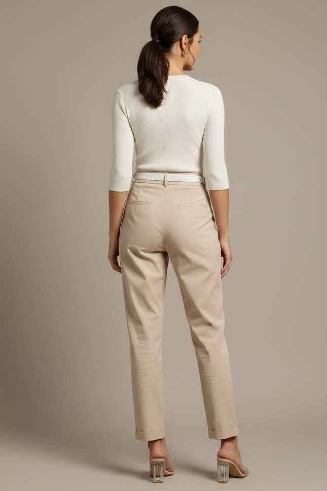 Pantalon Chino Beige Plissé Tapered Décontracté Femme - Gabardine - vue 2