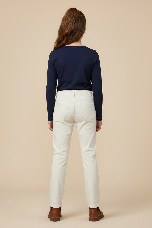 Pantalon Chino Crème Coton Droit Classique Fille - Beige - vue 2