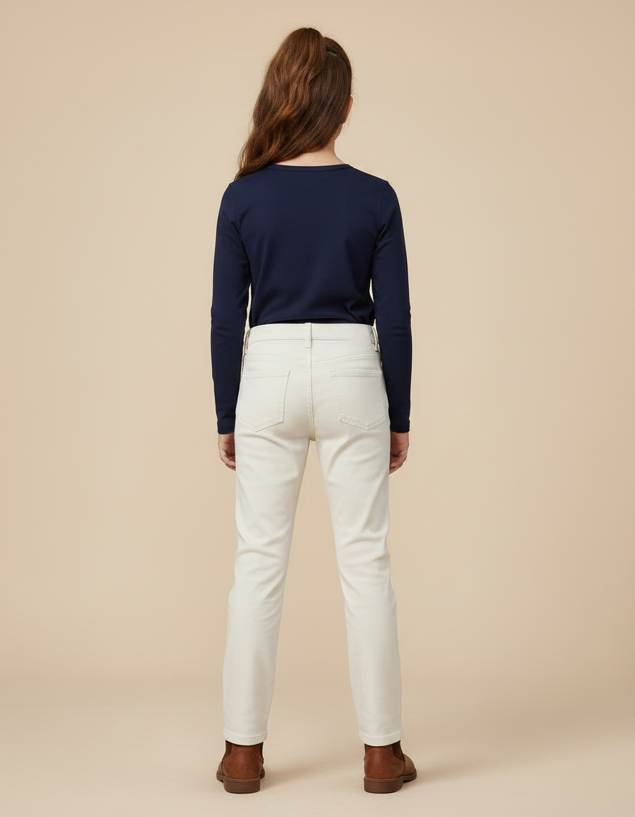 Pantalon Chino Crème Coton Droit Classique Fille - Beige - vue 2