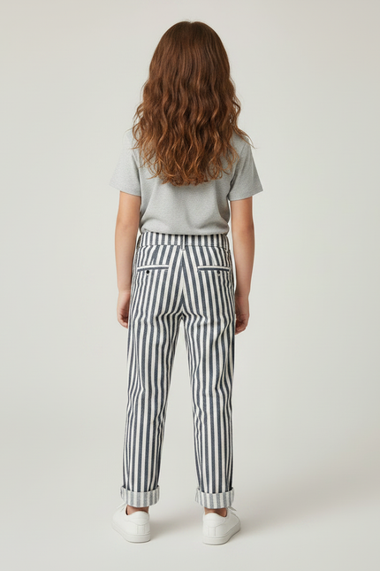 Pantalon Chino Rayé Noir Blanc Décontracté Enfant Coton - Imprimé - vue 2
