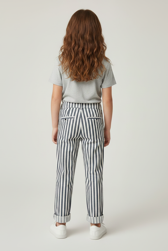 Pantalon Chino Rayé Noir Blanc Décontracté Enfant Coton - Imprimé - vue 2