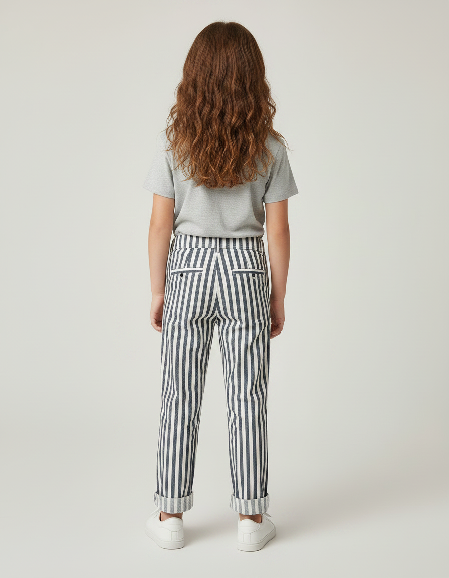 Pantalon Chino Rayé Noir Blanc Décontracté Enfant Coton - Imprimé - vue 2